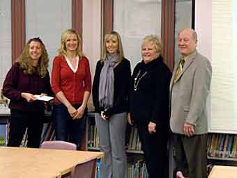 Arts of Kenmore representatives present a check to the 5th grade Arrowhead Elementary 'Americana Quilt' project teachers.