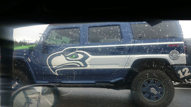 This Seahawks inspired Hummer 2 (H2) was seen driving along NE 116th Street in Kirkland.