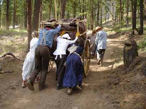 Local youths from the Bothell Stake of The Church of Jesus Christ of Latter-day Saints participate in their pioneer journey at the Circle F Ranch near Ellensburg.