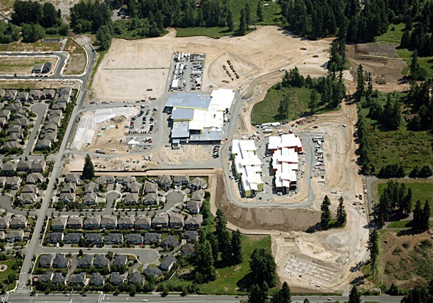 This areal photo of the new North Creek High School in north Bothell shows the progress of construction. North Creek is part of the solution to the NSD overcrowding.