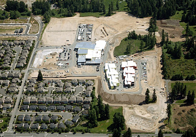 This areal photo of the new North Creek High School in north Bothell shows the progress of construction. North Creek is part of the solution to the NSD overcrowding.