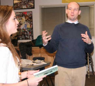 Cedar Park Christian drama-department head John Shorb directs student Carley Ridout during a reading of 'The Express Line' last Thursday.  Actors recently performed the school's 100th one-act play.