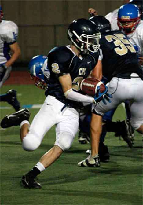 Cedar Park Christian's Zach Dinsmore chugs his way up field.