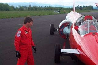 As they prepare to do some work on the North American Eagle jet car