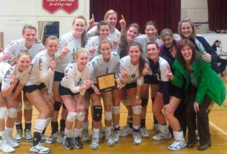 Cedar Park Christian celebrates its tri-district volleyball championship.