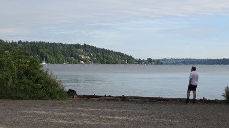 View of Lake Washington from Kenmore's Log Boom Park.