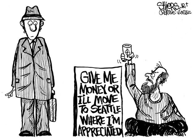 Panhandler appreciated in Seattle | Cartoon for the week of Oct. 15