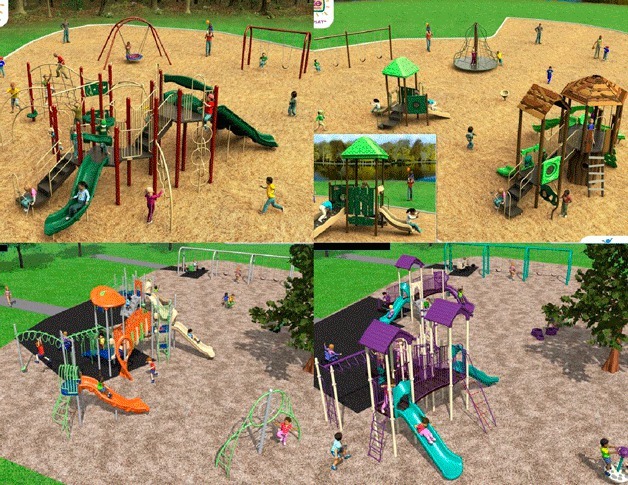 The options for Blyth Park's new playground equipment. Citizens will have until Sept. 15 to vote for their favorite park space.