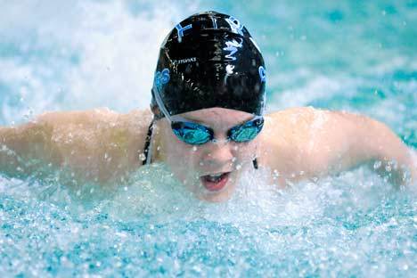 Bothell High’s Mariah Williamson competes in the 100-yard butterfly final at the 4A Kingco championship swim meet last Saturday at Mary Wayte Pool on Mercer Island.