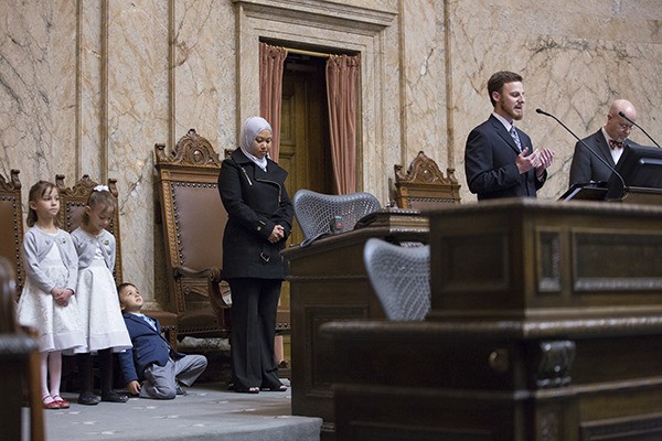 Ryan Welton gives a prayer at the state House of Representatives on March 9.