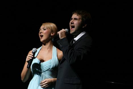 Ksenia Popova and Ryan Wuflestad sing the duet 'All I Ask of You' from the 'Phantom of the Opera' Friday night during Franc D'Ambrosio's concert at the Northshore Performing Arts Center. They were chosen out of 60 contestants to perform.