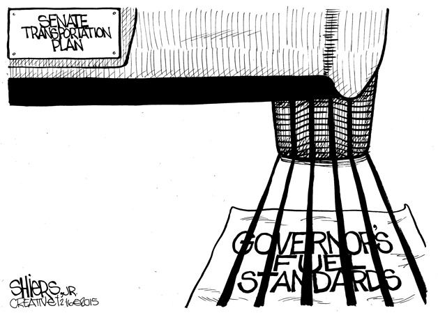 Senate transportation plan vs. Governor's fuel standards | Cartoon for Feb. 17