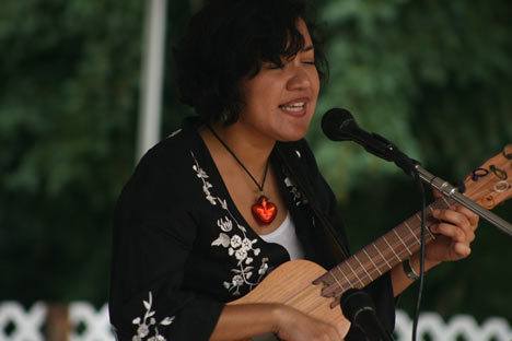 Martha Gonzalez of Quetzal performs fandango and Chicano tunes with her group Thursday at St. Edward State Park.