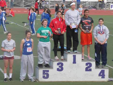 Bothell High's Allie Hadley is tops on the javelin podium last Saturday in Pasco.
