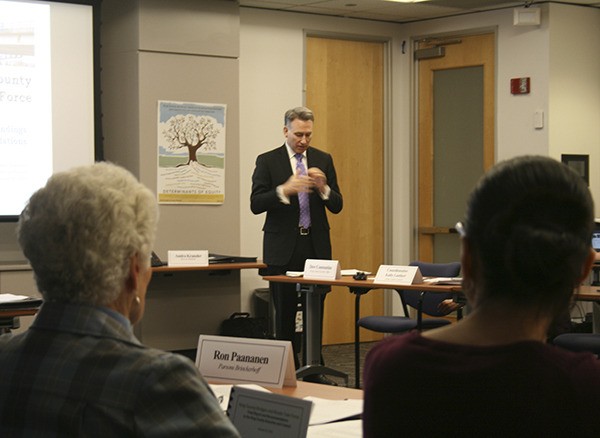 King County Executive Dow Constantine addresses the Roads and Bridges Task Force during their Jan. 20 meeting.