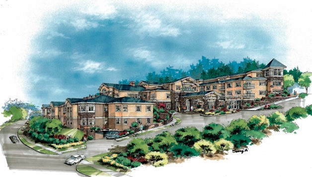 This is an artists rendering of the Chateau Bothell Landing retirement community in Bothell when a 76-unit addition is complete.
