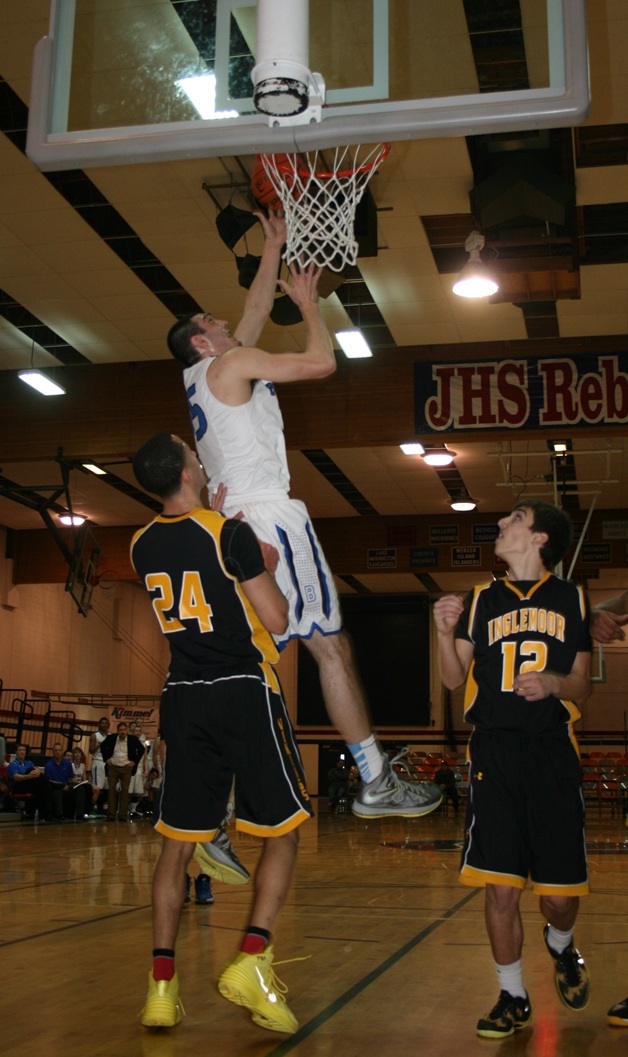 Josh Martin of Bothell powers to the hoop for two points against rival Inglemoor on Friday at Juanita High School in Kirkland.