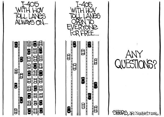 I-405 with toll lanes always on | Cartoon for March 23