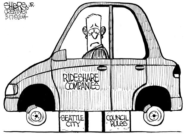 Rideshare companies versus the city if Seattle | Cartoon for March 20