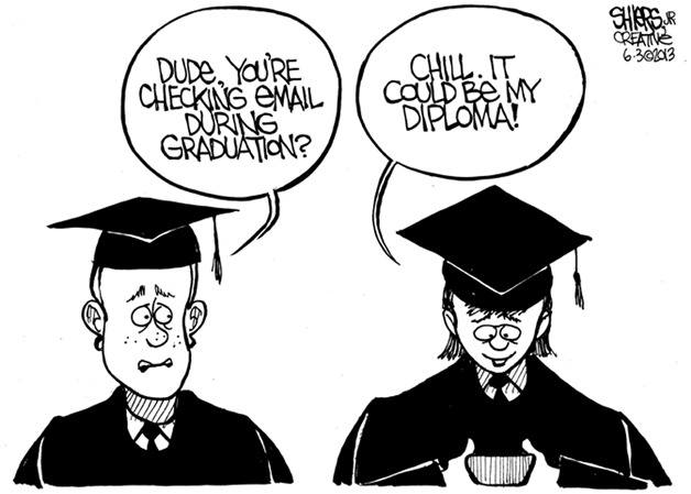 You're checking email during graduation | Cartoon for June 4