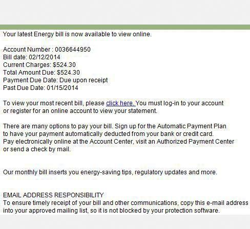 This is an example of a utility bill scam email.
