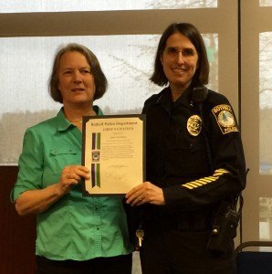 Janis Newman is awarded the Chief's Citation for her efforts with Bothell Animal Control.