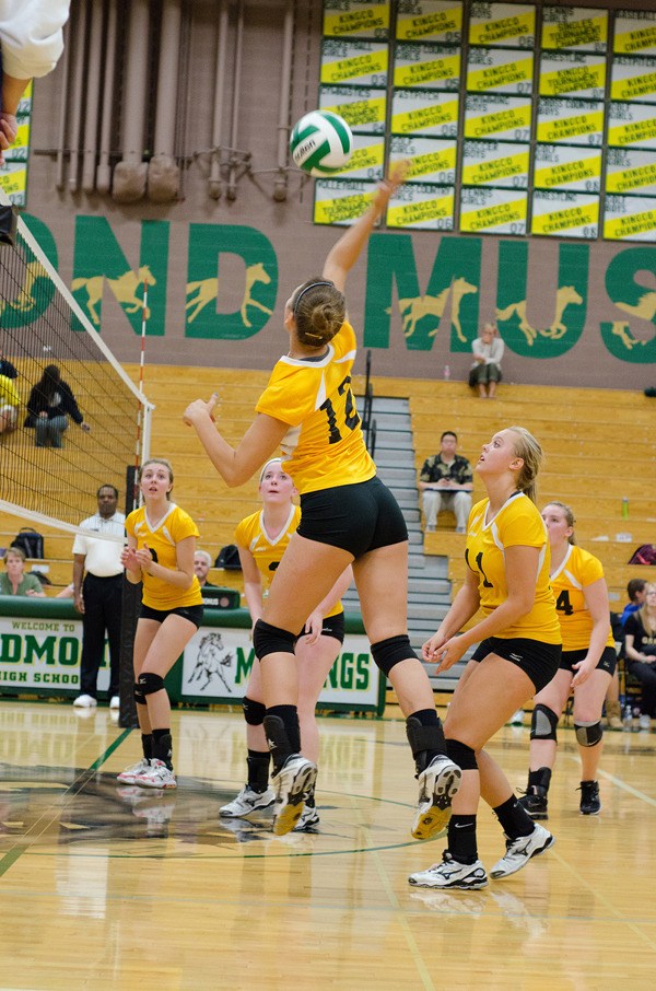 Inglemoor hitter Rachael Haver goes up for a kill during the Vikings' 3-0 sweep of Redmond on Tuesday night. Julia Haining and Emily Carpenter led the team on offense with eight kills each.
