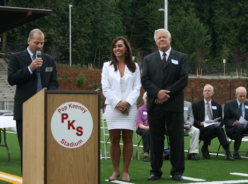 Northshore Superintendent Larry Francois presided Sept.15 over a ceremony celebrating the first honorees placed on the new Wall of Honor at Pop Keeney Stadium. Olympic gold medal winner Tracie Ruiz Conforto