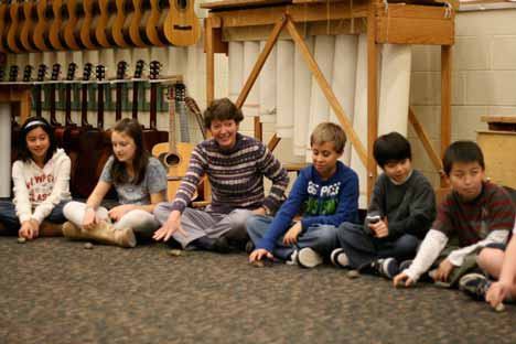 Fourth- and fifth-graders in the music class of teacher Patty Bourne