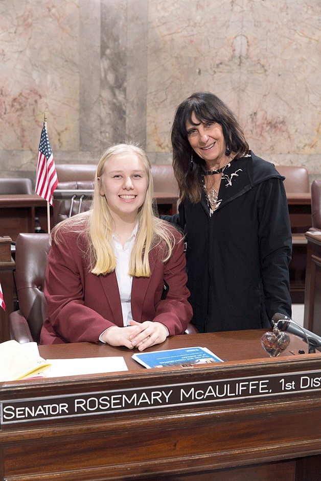 Abby Snyder of Bothell served as a page in the Washington State Senate. Sen. Rosemary McAuliffe