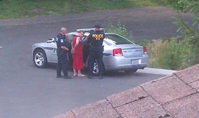 Bothell police arrest Joseph Medoro on 25th Avenue Southeast in Bothell on Tuesday.