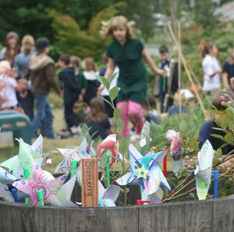 Evergreen Academy students made paper pinwheels and displayed them Wednesday morning in the Bothell school's garden. The Pinwheels for Peace Project celebrates United Nations International Day of Peace.