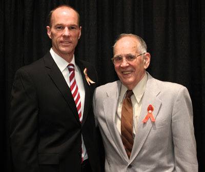 Redmond Fire Department assistant fire marshal Todd Short of Kenmore (left) received the Medical Rescue award at the Red Cross's 16th Annual Heroes Breakfast on March 27 for assisting Don Trombly (right) who lost consciousness and stopped breathing in the Great Harvest Bread Company parking lot in Redmond.