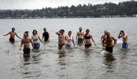 These Bastyr University students were among the roughly 30 participants in the school's annual 'Splash and Dash' on Jan. 5. Marking the start of winter quarter