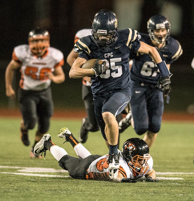 Cedar Park Christian running back Noah Anglin runs to the end zone during Friday's game.