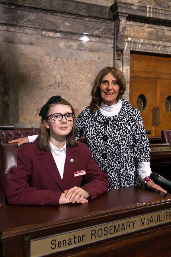 Kenmore Junior High school student Claire Cook participated in the senate page program in Olympia thanks to Sen. Rosemary McAuliffe.