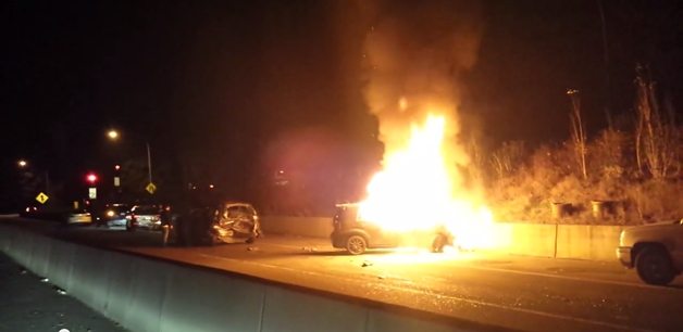 Washington State Patrol (WSP) troopers are still investigating the reason a car caught on fire after a three car collision around 7 p.m. Wednesday night.