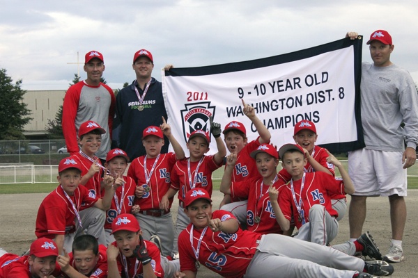The Northshore Little League 9-10 All-Stars won the District 8 Tournament last Tuesday and have reached the state tournament quarterfinals with an 8-1 win over South Highline and 12-8 victory over Richland last weekend at Hartman Park in Redmond. Pictured front row