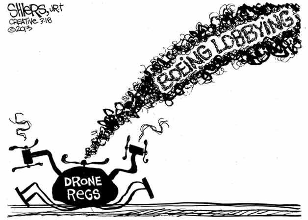 Drone regs / Boeing lobbying | Cartoon for March 19