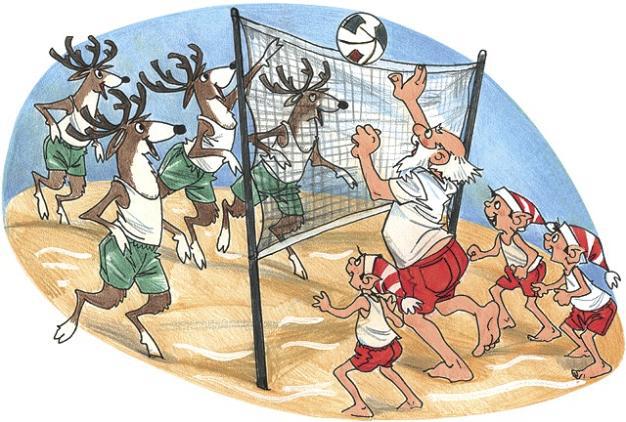 Santa and his reindeer stopped to play volleyball in Greenland.