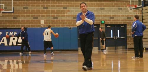 Bothell High head coach Ron Bollinger fires up his players during Monday's practice.