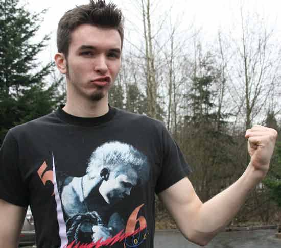 Michael Henrichsen strikes a Billy Idol pose outside his Bothell home.