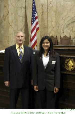 Maria Fernandes (left) and Rebekah Luplow recently experienced democracy in action as pages in the Washington State House of Representatives and sponsored by State Rep. Al O’Brien