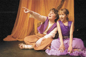 Sam Tacher stars as Aladdin and Theodora Nestorova as Jasmine in Village Theatre’s KIDSTAGE production of “Aladdin Jr.” The play runs April 17-20 at First Stage Theatre