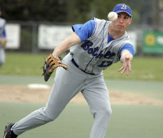 Bothell High’s Craig Monson throws the ball to first base during the Cougars’ 4-2 victory over Inglemoor High May 6. Monson had a double and two RBIs on the day