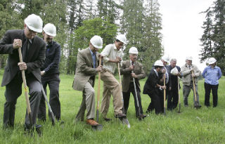 Participating in the groundbreaking ceremony for the Center for Global Learning and the Arts at Cascadia Community College May 20 are: (from left to right) David Miller
