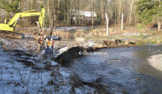 Top: The Simonds residence along 73rd Avenue Northeast flooded last December due to heavy rains. Above: Workers begin repairs to the banks of Swamp Creek last December.