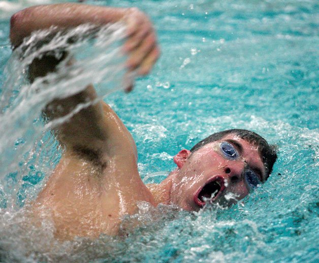 Bothell High’s Ricky Boice cruises through the Northshore Pool during last week’s 4A Kingco meet.