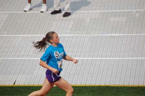 Alexis Hungerford runs the 800 meters at the Hershey Track and Field Games.