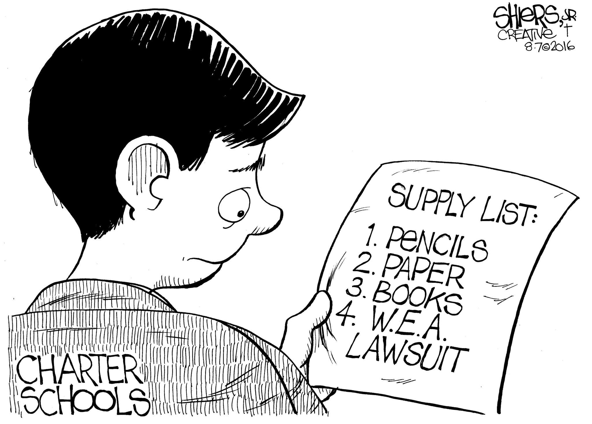 Charter Schools back to school supply list | Cartoon for Aug. 9 - Frank Shiers